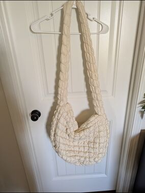 Cream Quilted Shoulder Bag - Unbranded